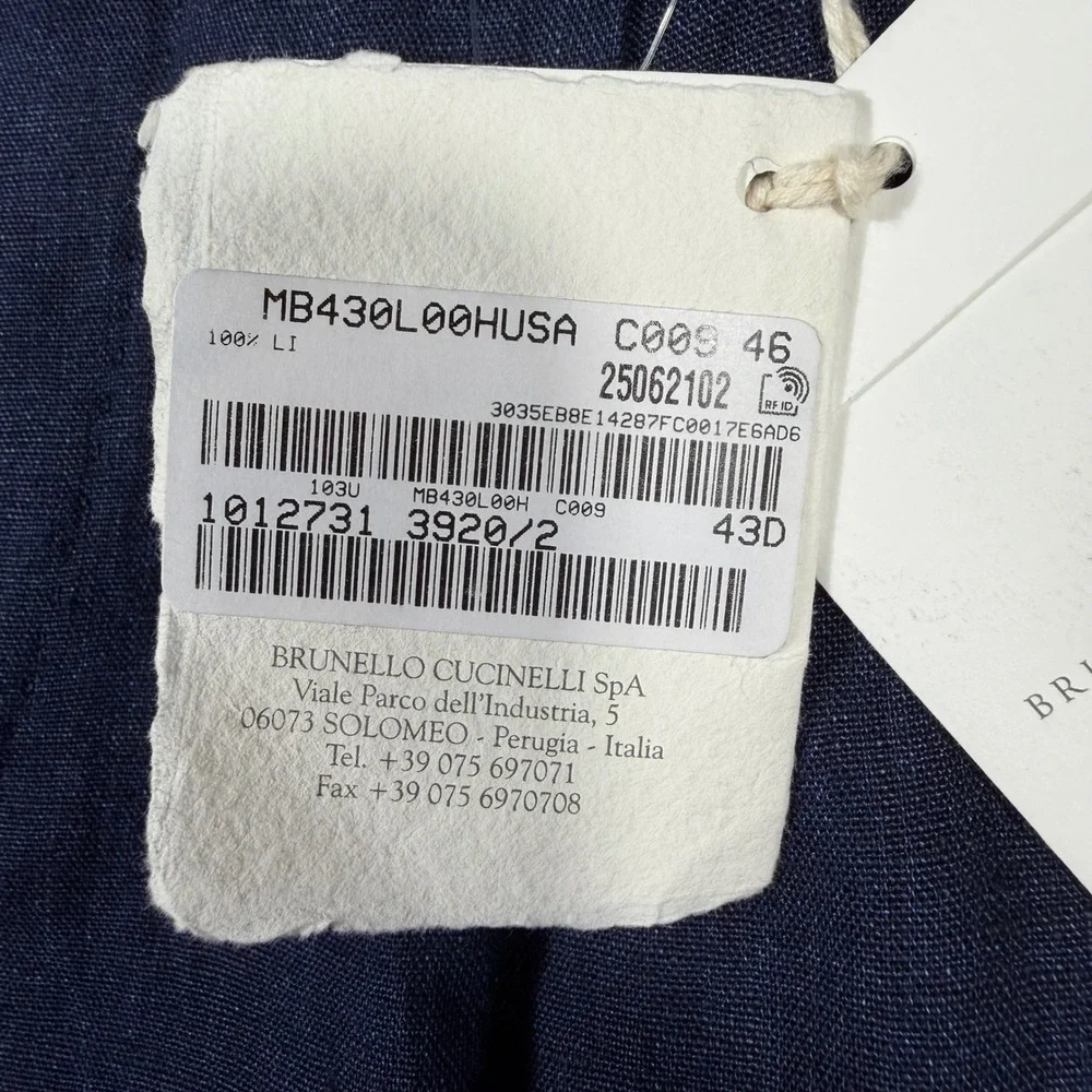 Brunello Cucinelli Pleated Linen Trousers Mens 33/42IT Italy Blue 100% Linen NWT